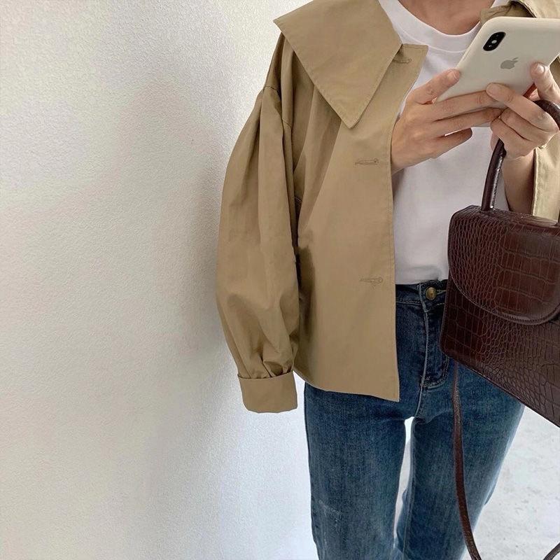 𝐑𝐈𝐂𝐇｜現貨❤️實拍*韓版復古短版薄款風衣外套-細節圖3