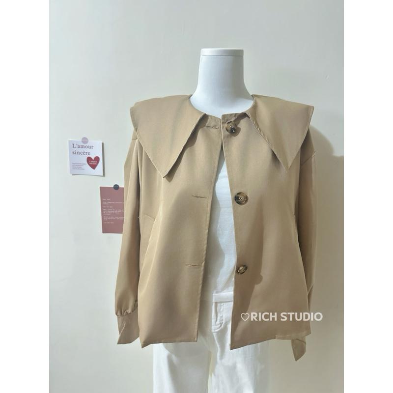 𝐑𝐈𝐂𝐇｜現貨❤️實拍*韓版復古短版薄款風衣外套-細節圖6