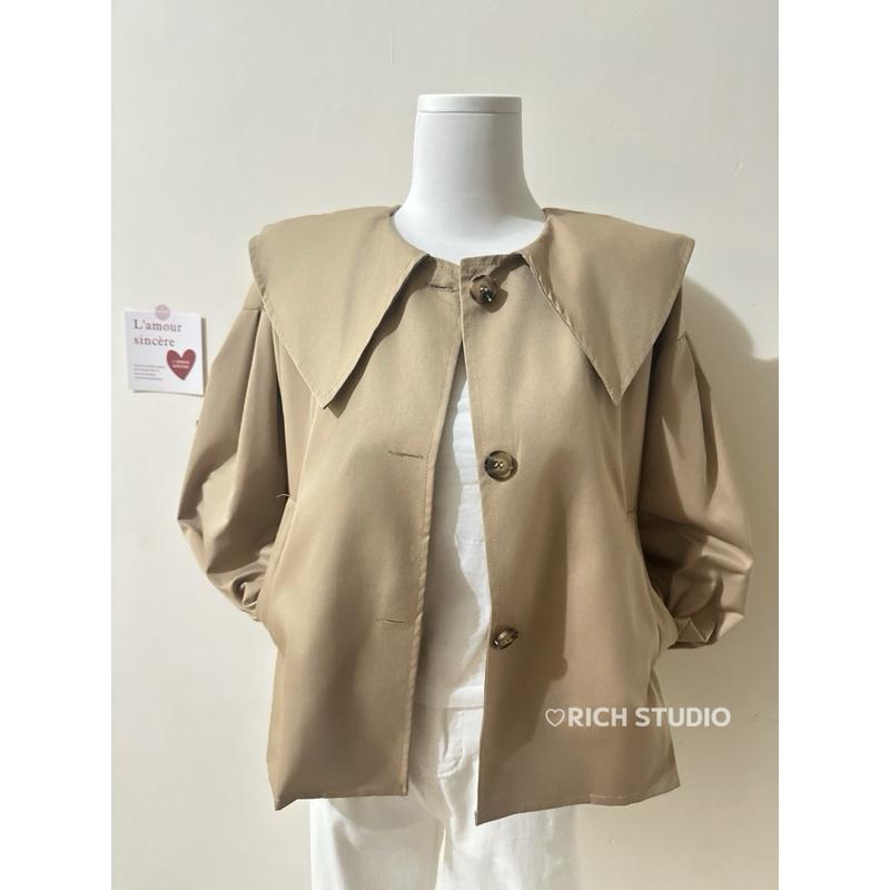 𝐑𝐈𝐂𝐇｜現貨❤️實拍*韓版復古短版薄款風衣外套-細節圖7