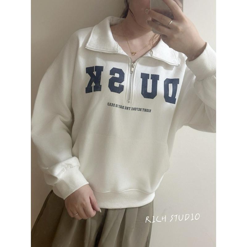𝐑𝐈𝐂𝐇｜現貨🫶🏻實拍*秋冬大學T新款加厚美式復古拉鍊外套立領大口袋上衣-細節圖3