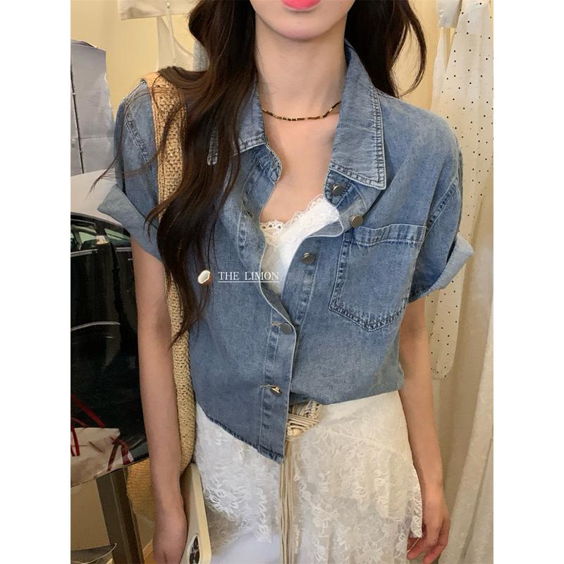 𝐑𝐈𝐂𝐇｜現貨♡𝗧𝗛𝗘 𝗟𝗜𝗠𝗢𝗡🍋軟牛仔百搭短款上衣♡-細節圖5