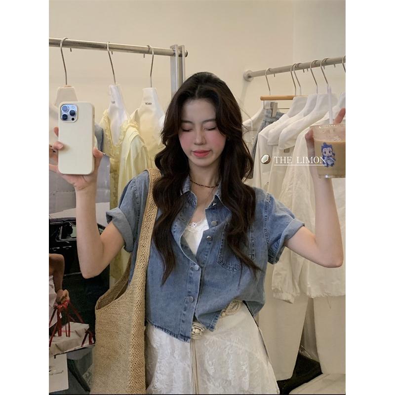 𝐑𝐈𝐂𝐇｜現貨♡𝗧𝗛𝗘 𝗟𝗜𝗠𝗢𝗡🍋軟牛仔百搭短款上衣♡-細節圖6