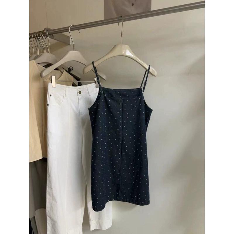 𝐑𝐈𝐂𝐇｜現貨🔥實拍*森系小碎花ins風牛仔吊帶裙-細節圖5