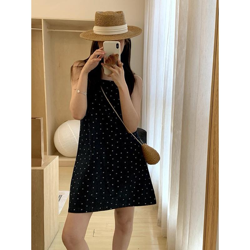 𝐑𝐈𝐂𝐇｜現貨🔥實拍*森系小碎花ins風牛仔吊帶裙-細節圖6