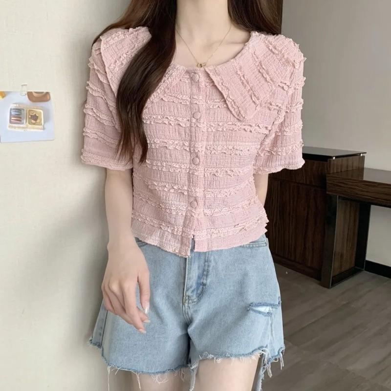 𝐑𝐈𝐂𝐇｜預購❤️娃娃領木耳邊小眾超仙上衣-細節圖2