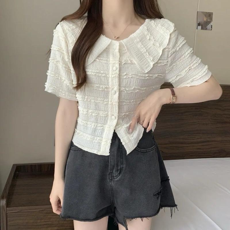 𝐑𝐈𝐂𝐇｜預購❤️娃娃領木耳邊小眾超仙上衣-細節圖3