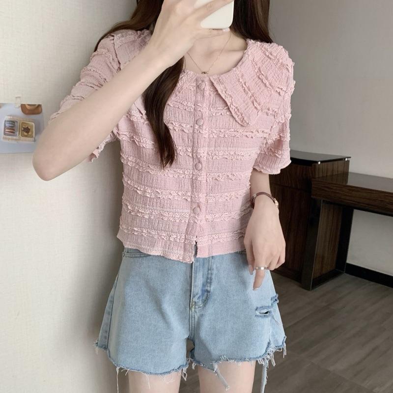 𝐑𝐈𝐂𝐇｜預購❤️娃娃領木耳邊小眾超仙上衣-細節圖4