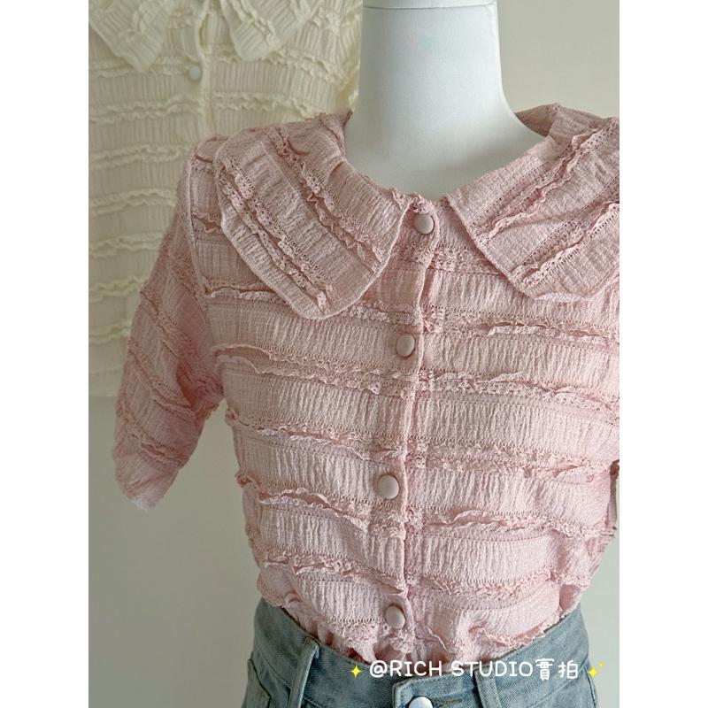 𝐑𝐈𝐂𝐇｜預購❤️娃娃領木耳邊小眾超仙上衣-細節圖7