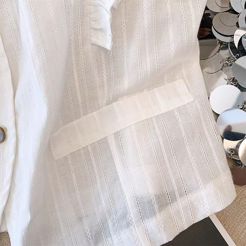 𝐑𝐈𝐂𝐇｜現貨♡設計感飛飛袖拼接荷葉邊無袖純棉襯衫-細節圖6