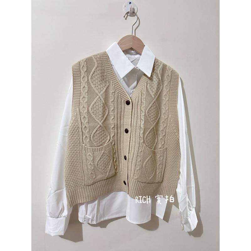 𝐑𝐈𝐂𝐇｜實拍*森系復古開衫馬甲+百搭襯衫兩件式上衣（預購）-細節圖5