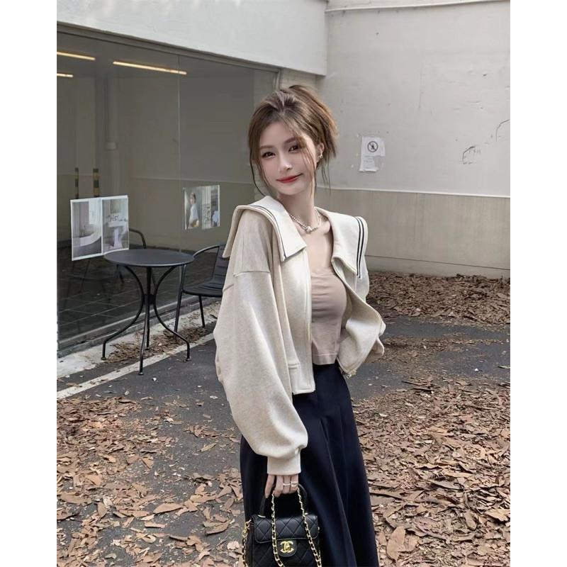 𝐑𝐈𝐂𝐇｜現貨☁️娃娃領寬松韓版海軍領短款外套-細節圖4