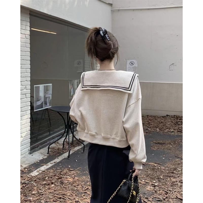 𝐑𝐈𝐂𝐇｜現貨☁️娃娃領寬松韓版海軍領短款外套-細節圖5