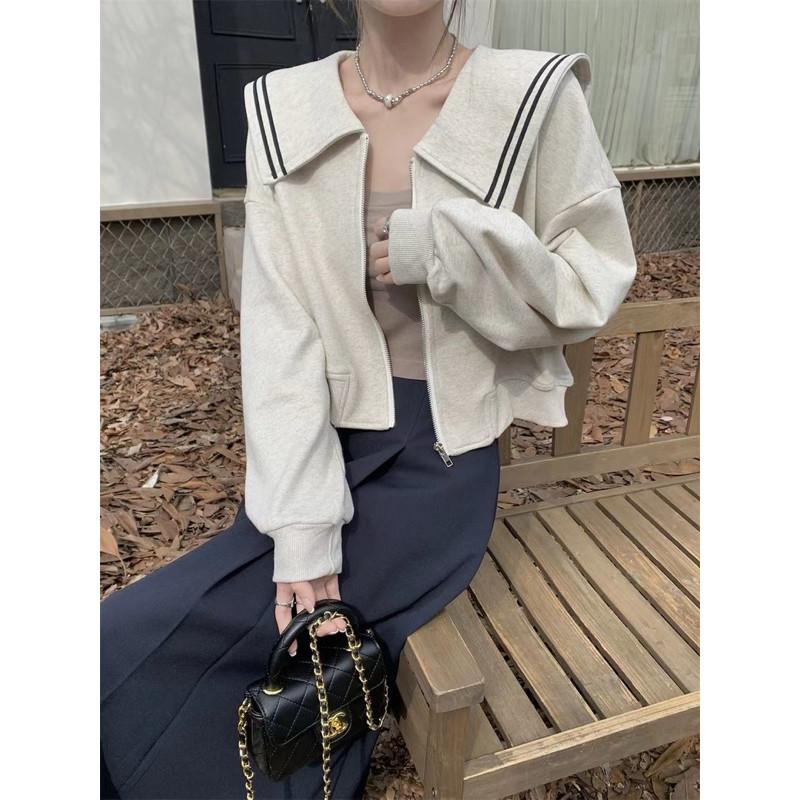 𝐑𝐈𝐂𝐇｜現貨☁️娃娃領寬松韓版海軍領短款外套-細節圖6