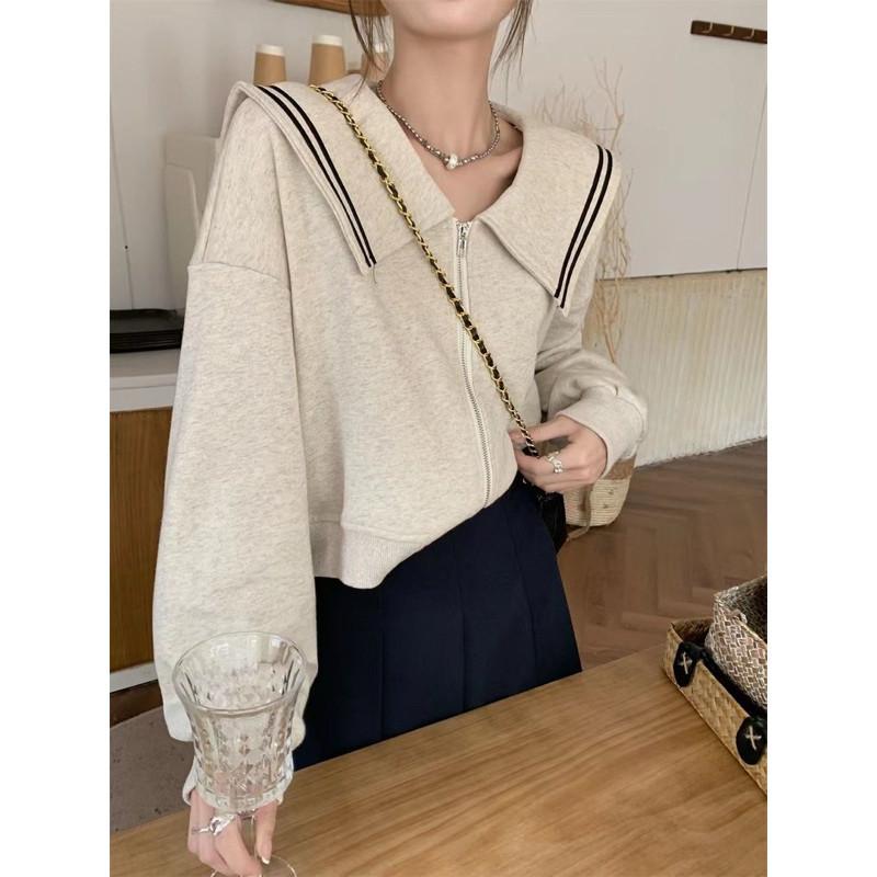 𝐑𝐈𝐂𝐇｜現貨☁️娃娃領寬松韓版海軍領短款外套-細節圖7