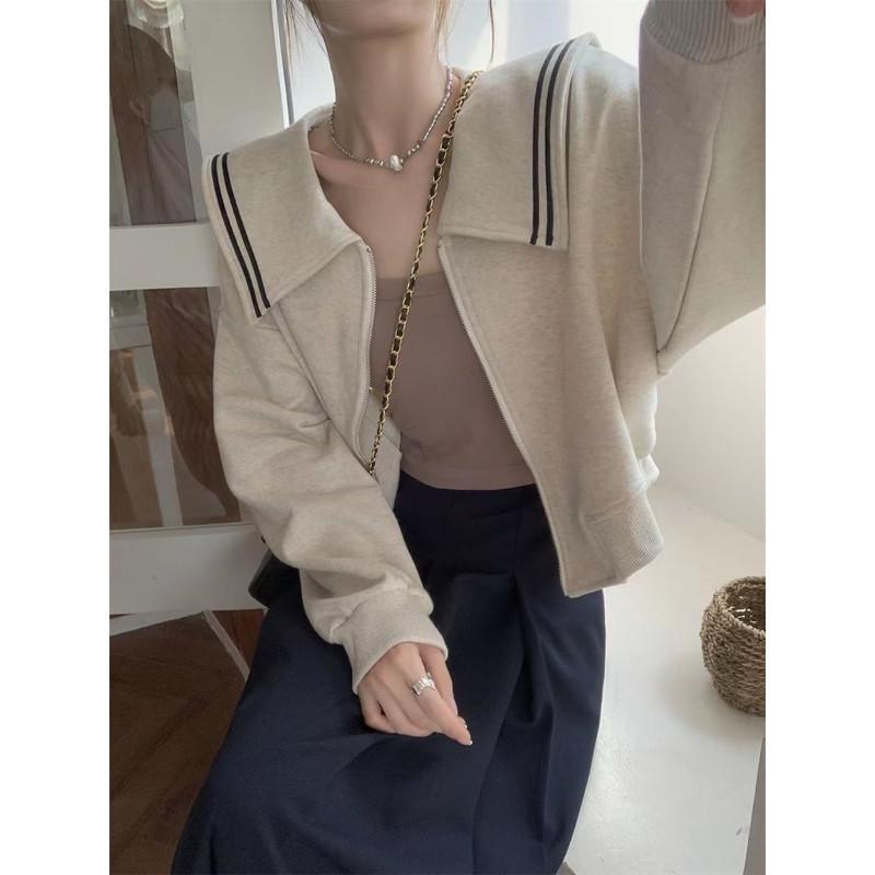 𝐑𝐈𝐂𝐇｜現貨☁️娃娃領寬松韓版海軍領短款外套-細節圖8