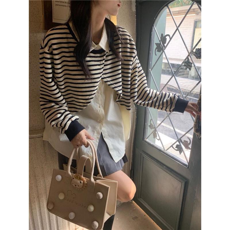 𝐑𝐈𝐂𝐇｜實拍*條紋拼接假兩件衛衣女設計感上衣🫧預購-細節圖5