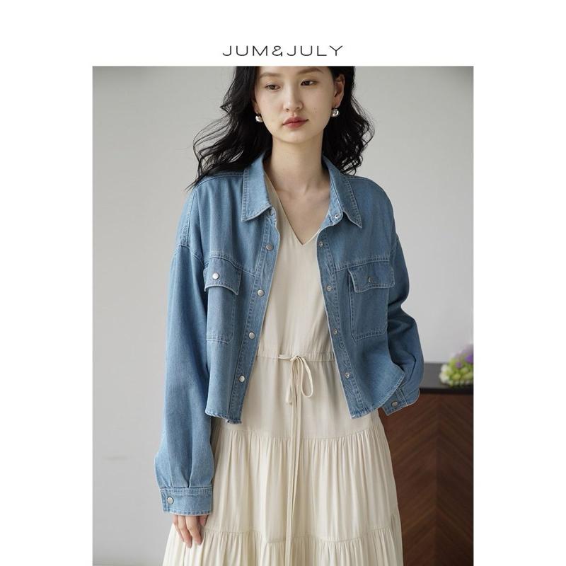 𝐑𝐈𝐂𝐇｜預購☁️超好看!!牛仔薄款外套前短後長上衣-細節圖2