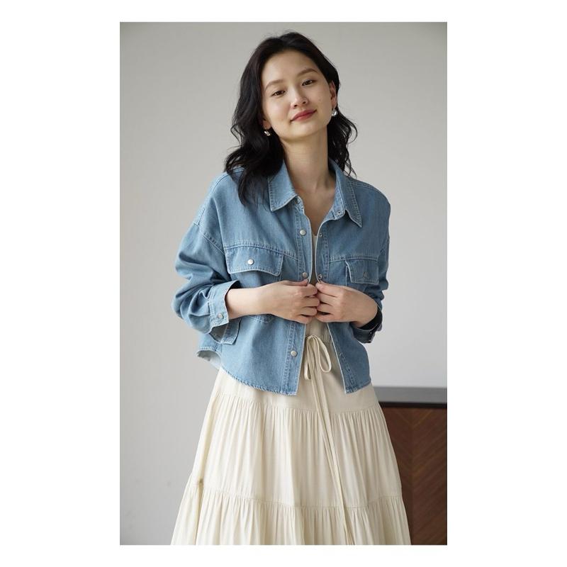 𝐑𝐈𝐂𝐇｜預購☁️超好看!!牛仔薄款外套前短後長上衣-細節圖3