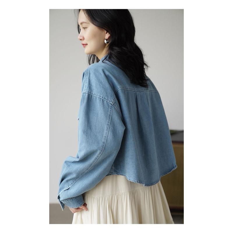 𝐑𝐈𝐂𝐇｜預購☁️超好看!!牛仔薄款外套前短後長上衣-細節圖4