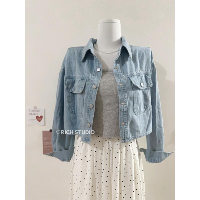 𝐑𝐈𝐂𝐇｜預購☁️超好看!!牛仔薄款外套前短後長上衣-細節圖6