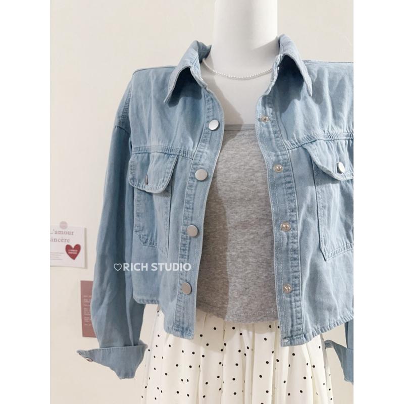 𝐑𝐈𝐂𝐇｜預購☁️超好看!!牛仔薄款外套前短後長上衣-細節圖7