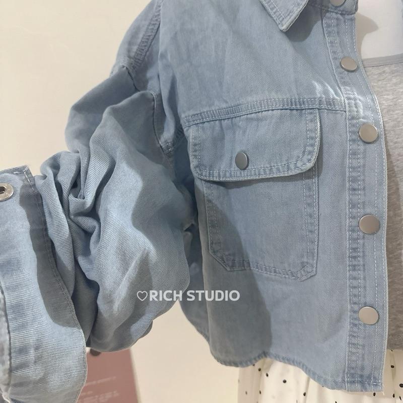 𝐑𝐈𝐂𝐇｜預購☁️超好看!!牛仔薄款外套前短後長上衣-細節圖8