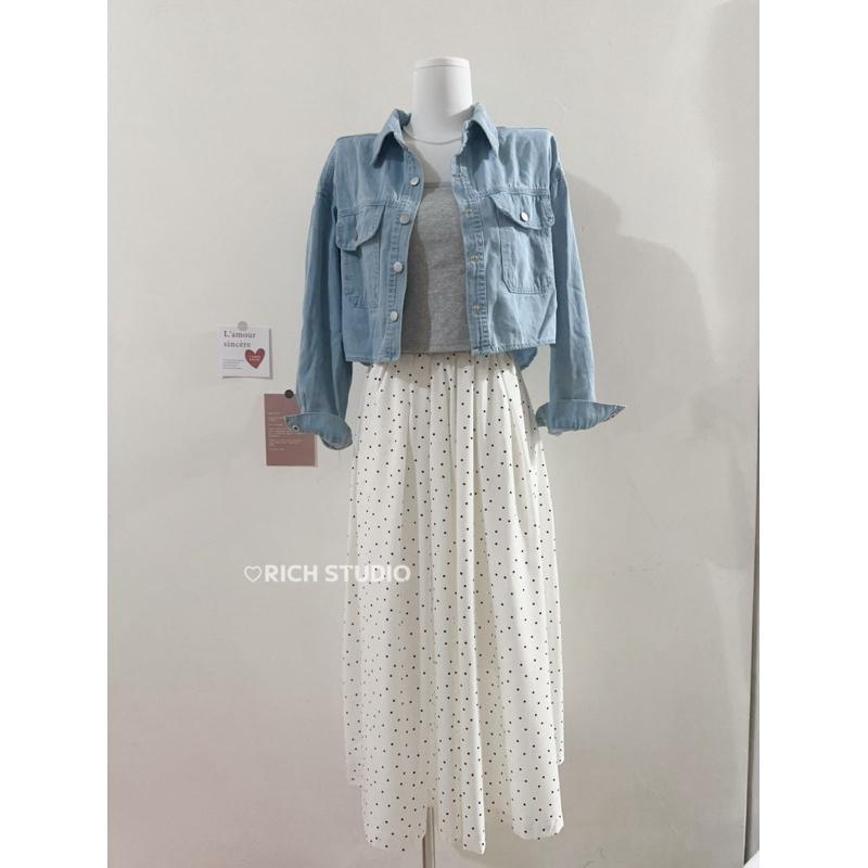 𝐑𝐈𝐂𝐇｜預購☁️超好看!!牛仔薄款外套前短後長上衣-細節圖9