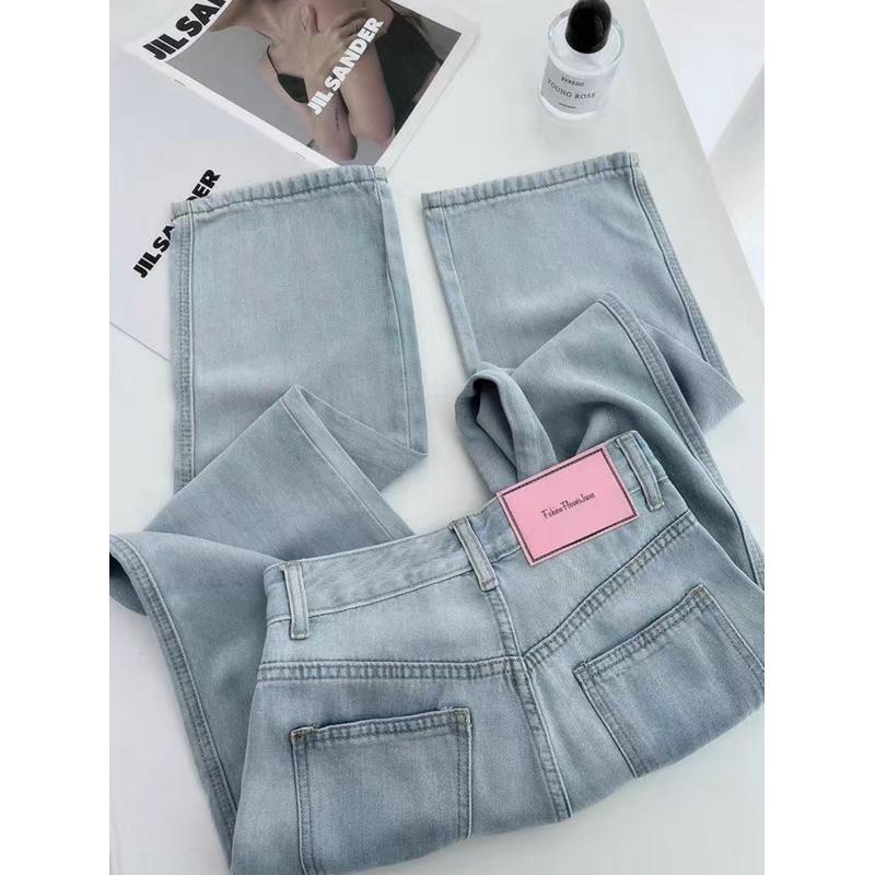 𝐑𝐈𝐂𝐇｜現貨+預購🫧天絲闊腿冰絲夏季薄款淺藍色牛仔褲-細節圖4