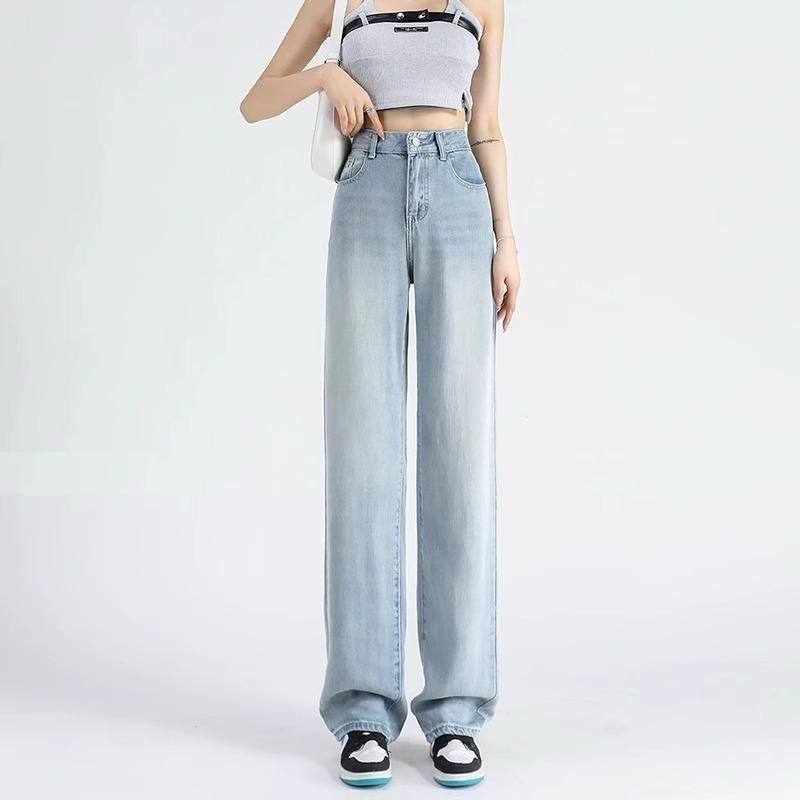 𝐑𝐈𝐂𝐇｜現貨+預購🫧天絲闊腿冰絲夏季薄款淺藍色牛仔褲-細節圖5