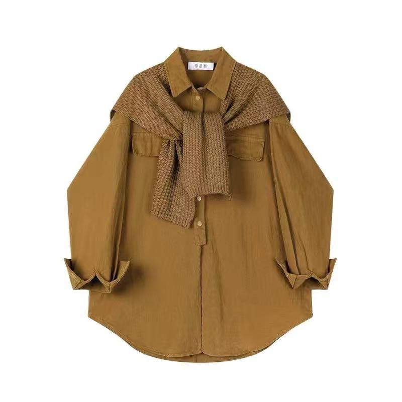 𝐑𝐈𝐂𝐇｜現貨+預購🫶🏻實拍*鹽系韓版襯衫疊穿披肩上衣-細節圖4