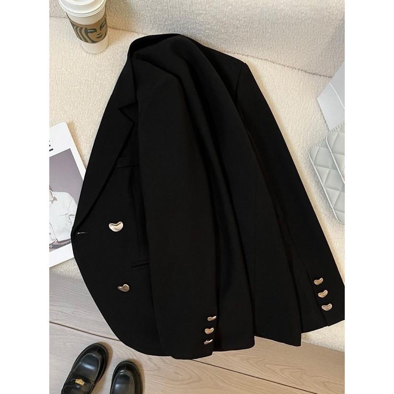 𝐑𝐈𝐂𝐇｜現貨+預購♡百搭時尚雅灰色黑色寬鬆英倫風中長款西裝外套-細節圖4