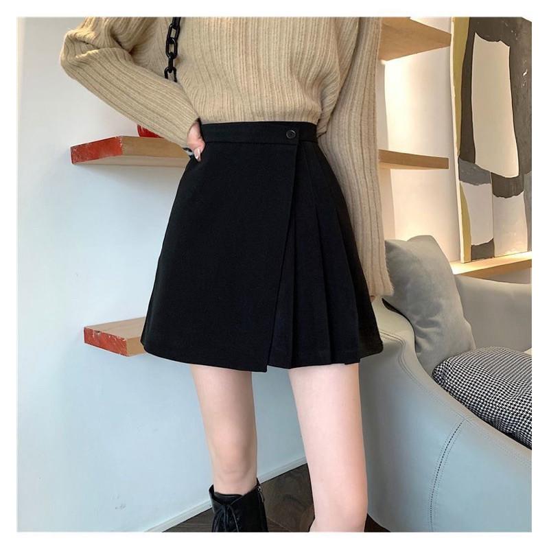 𝐑𝐈𝐂𝐇｜現貨+預購♡顯瘦A字毛呢百褶裙超好搭♡有安全褲-細節圖4