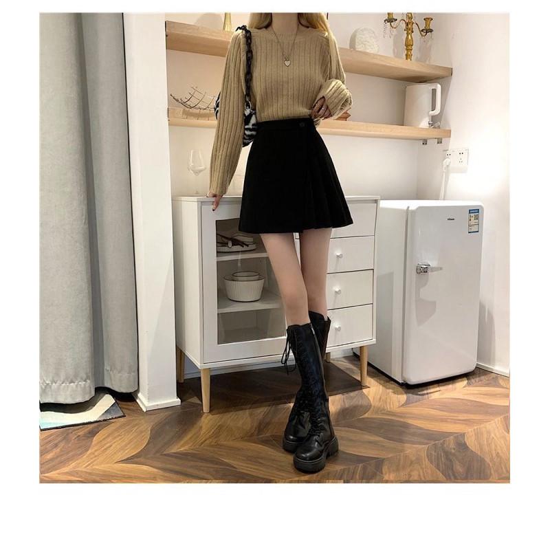 𝐑𝐈𝐂𝐇｜現貨+預購♡顯瘦A字毛呢百褶裙超好搭♡有安全褲-細節圖7