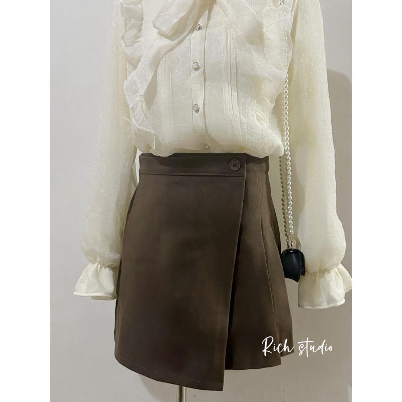 𝐑𝐈𝐂𝐇｜現貨+預購♡顯瘦A字毛呢百褶裙超好搭♡有安全褲-細節圖8