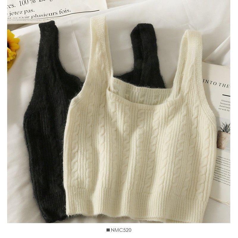 𝐑𝐈𝐂𝐇｜現貨+預購♡復古麻花針織吊帶背心女外穿內搭短款疊穿馬甲-細節圖3