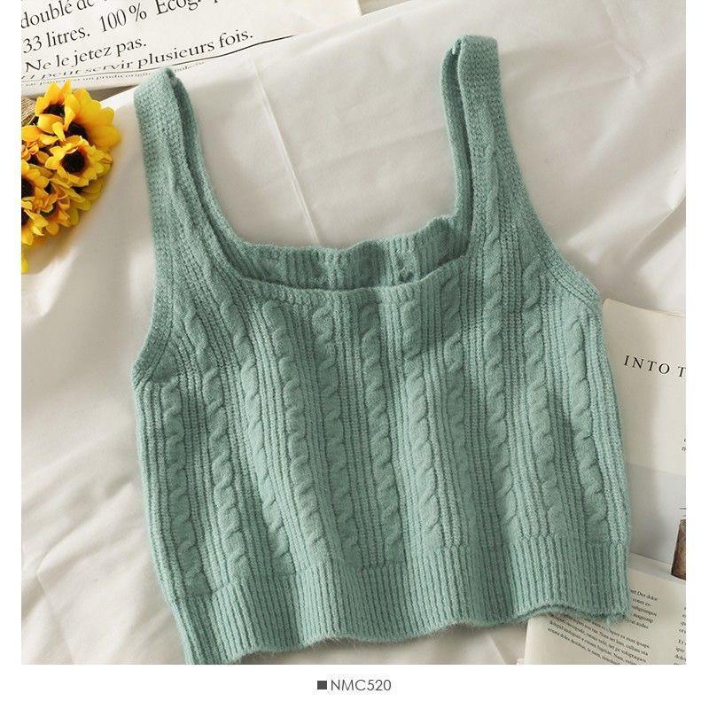 𝐑𝐈𝐂𝐇｜現貨+預購♡復古麻花針織吊帶背心女外穿內搭短款疊穿馬甲-細節圖6