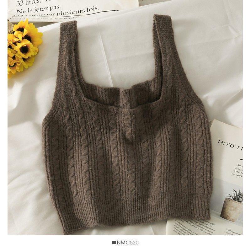 𝐑𝐈𝐂𝐇｜現貨+預購♡復古麻花針織吊帶背心女外穿內搭短款疊穿馬甲-細節圖7