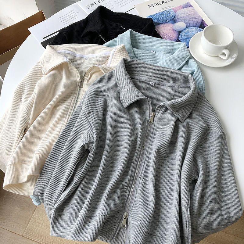 𝐑𝐈𝐂𝐇｜現貨🫶🏻棉華夫格短款雙拉鍊外套-細節圖2