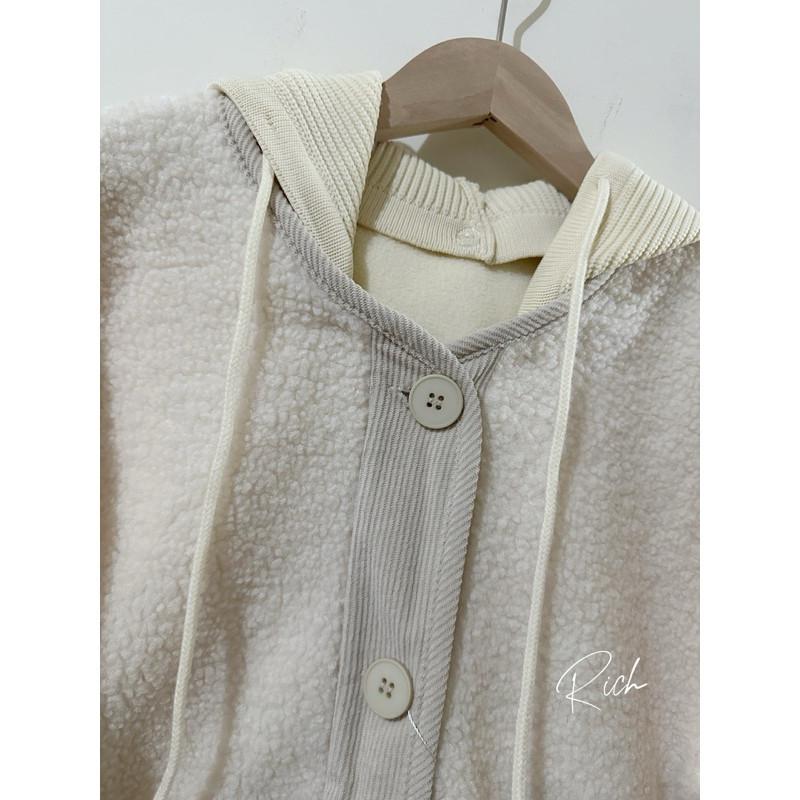 𝐑𝐈𝐂𝐇｜現貨+預購🫶🏻實拍*帽子可拆針織連帽羊羔毛外套♡寬鬆百搭-細節圖6