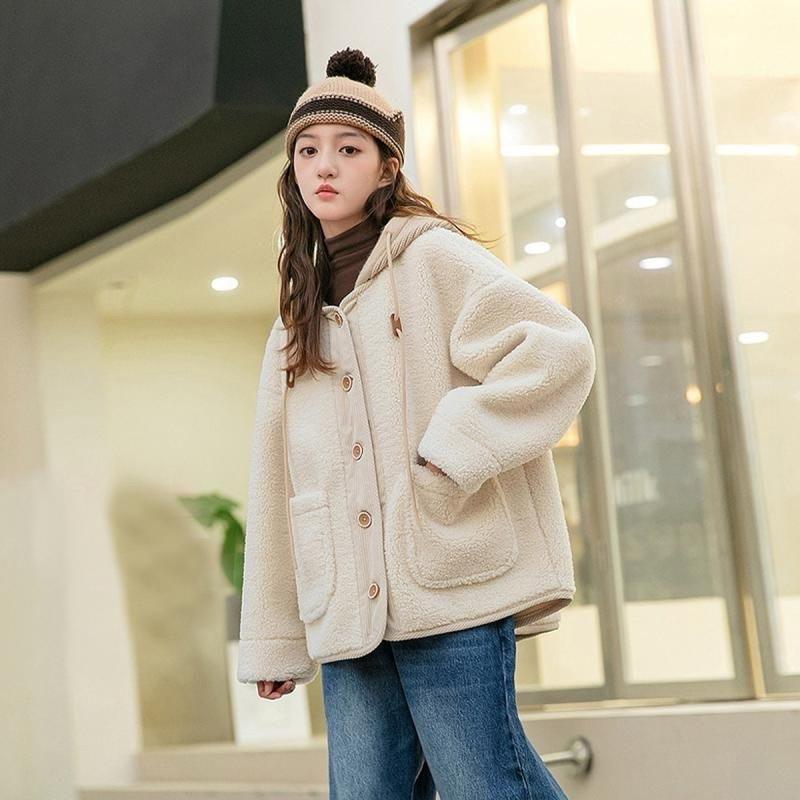 𝐑𝐈𝐂𝐇｜現貨+預購🫶🏻實拍*帽子可拆針織連帽羊羔毛外套♡寬鬆百搭-細節圖8