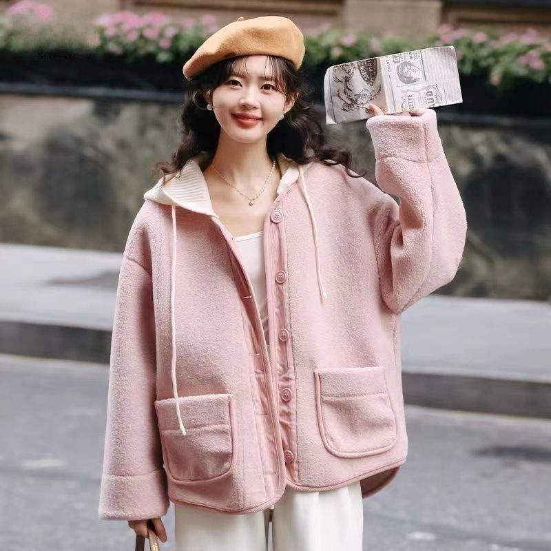 𝐑𝐈𝐂𝐇｜現貨+預購🫶🏻實拍*帽子可拆針織連帽羊羔毛外套♡寬鬆百搭-細節圖9