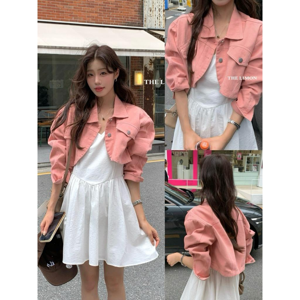 𝐑𝐈𝐂𝐇｜𝗧𝗛𝗘 𝗟𝗜𝗠𝗢𝗡🍋韓系復古翻領坎肩式百搭短款牛仔外套 預購 6070-細節圖2