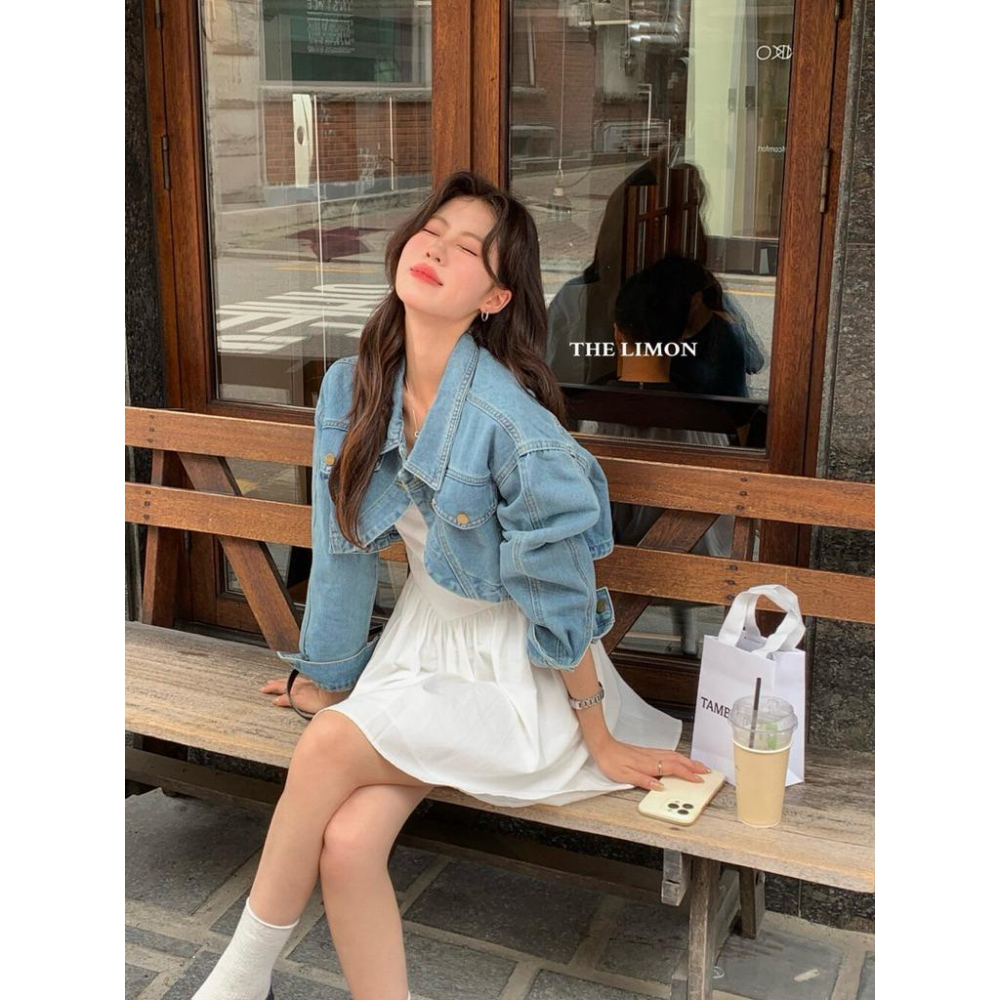 𝐑𝐈𝐂𝐇｜𝗧𝗛𝗘 𝗟𝗜𝗠𝗢𝗡🍋韓系復古翻領坎肩式百搭短款牛仔外套 預購 6070-細節圖7
