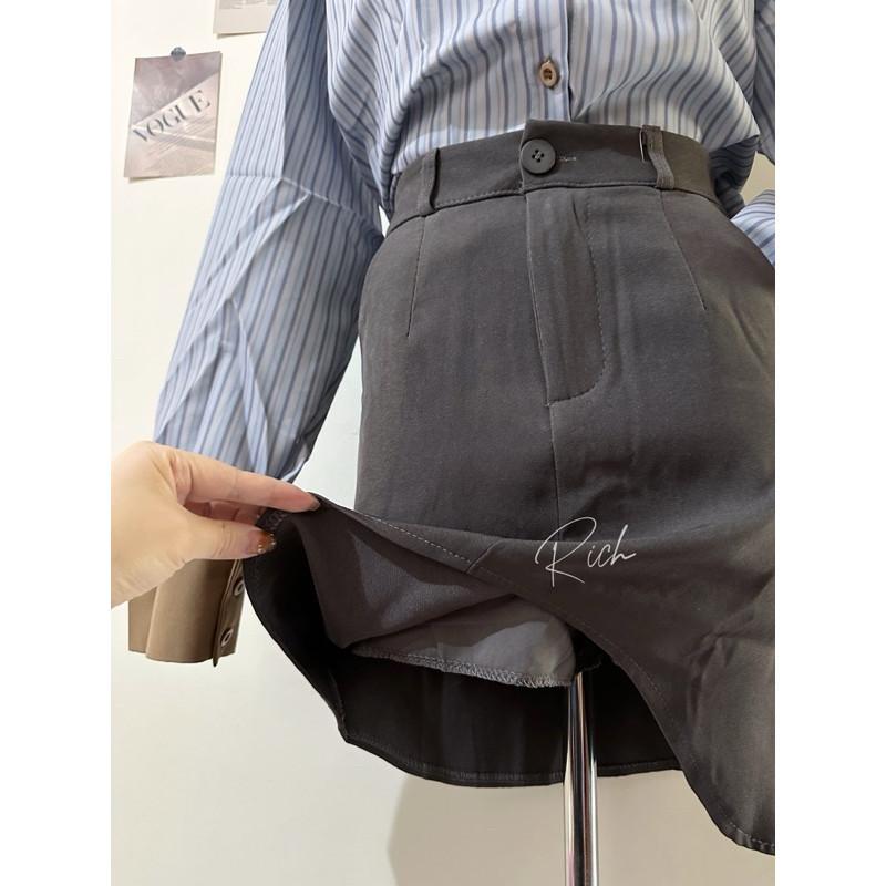 𝐑𝐈𝐂𝐇｜現貨🔥實拍*高級感寬鬆竪條紋襯衫+灰色半身短裙-細節圖8