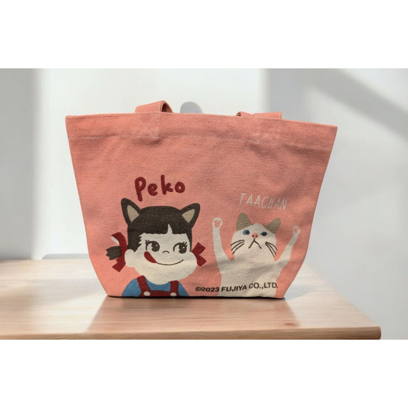 《希望之棲》【現貨】日本進口不二家Peko娃娃迷你托特包 ペコちゃん 手提袋 托特包 100%純棉 貓犬-細節圖3