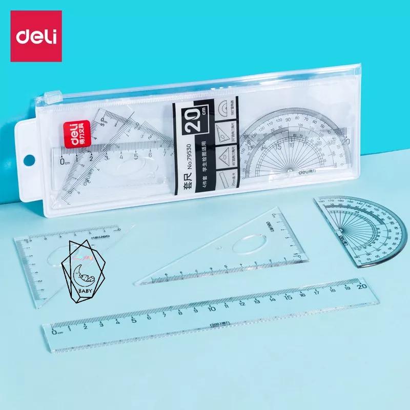 4件套組 文具 文具用品 尺 三角尺 直角尺 贈品直尺 文具組 文具 透明直尺 壓克力尺 直尺 文具 圓尺 量角器-細節圖4