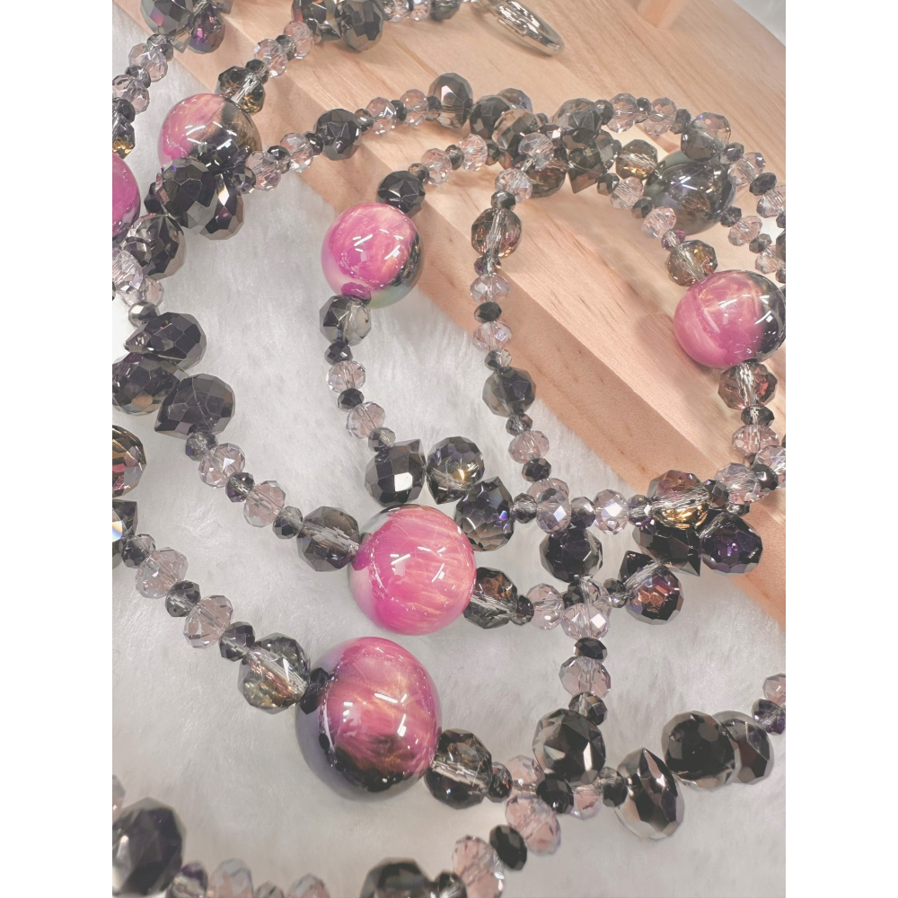 A2黑配淡淡紫粉雙色海蒂珠長鍊 海蒂珠 花球 繡球花 夜光 溫變 雙鍊 單鍊 手機鍊 手機掛繩 包掛-細節圖4