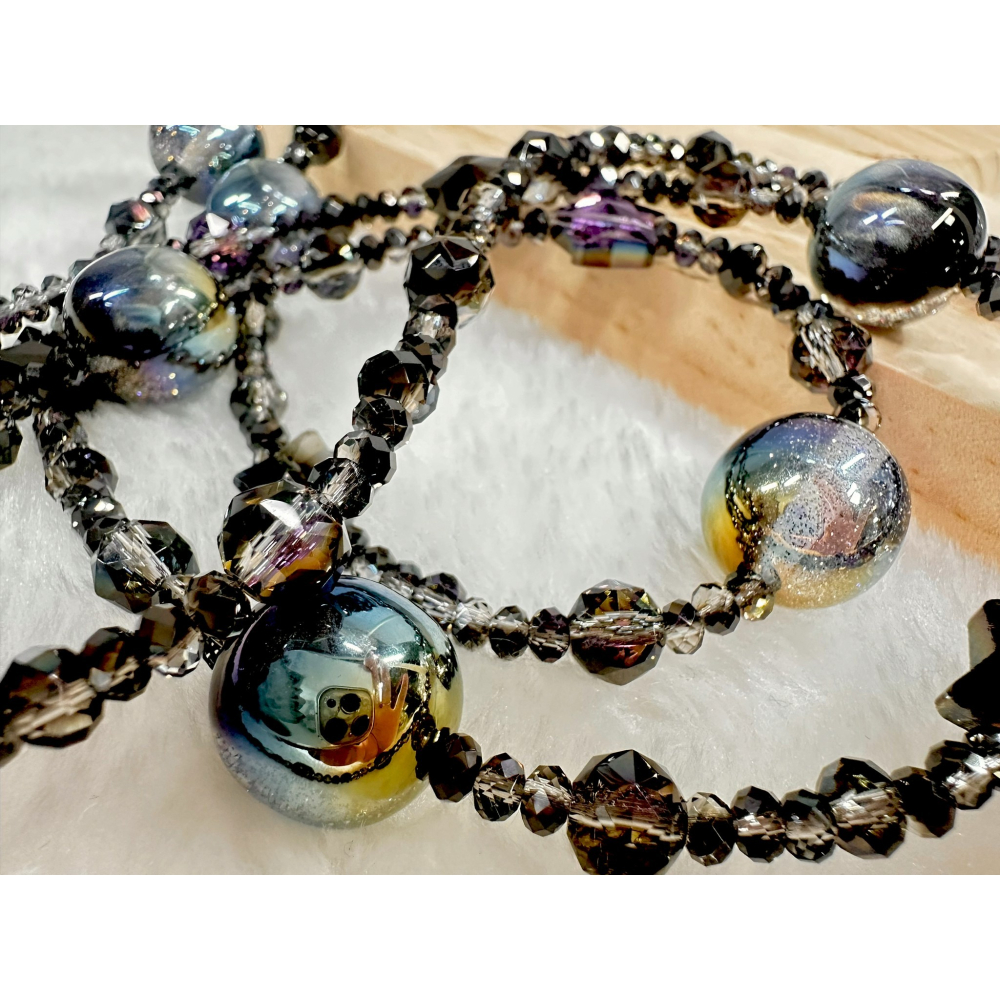 A2雙色滿天星貓眼海蒂珠長鍊 海蒂珠 花球 繡球花 夜光 溫變 雙鍊 單鍊 手機鍊 手機掛繩 包掛-細節圖4