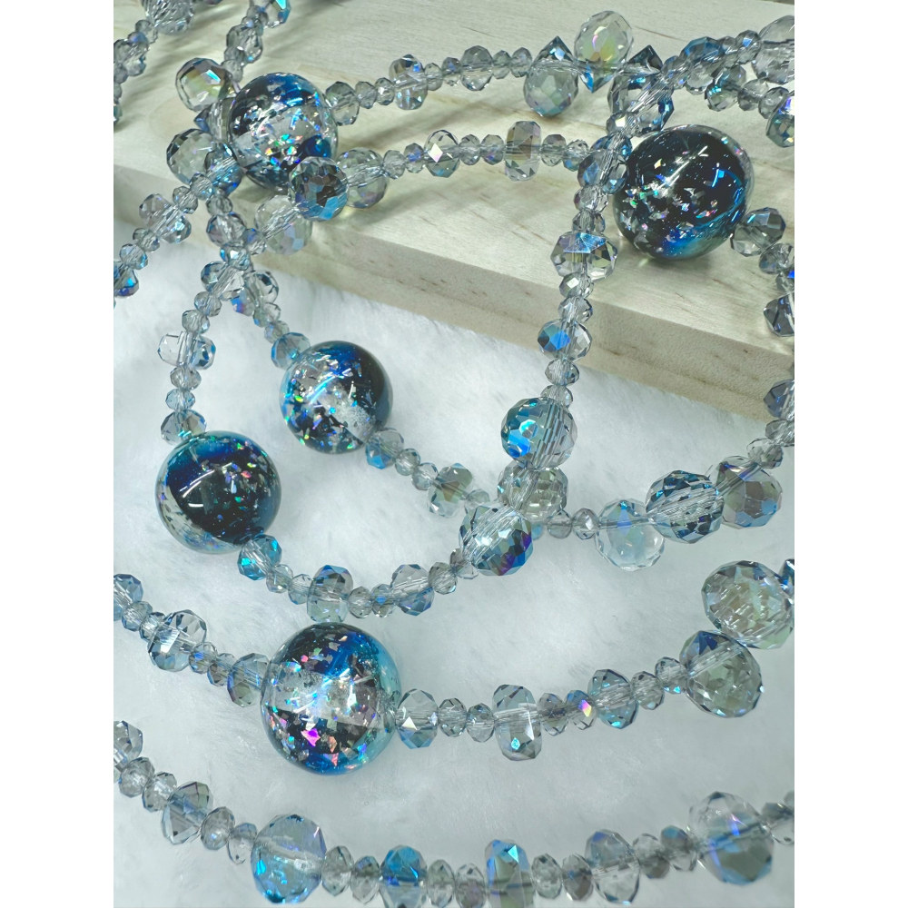 A2藍雙色小碎片海蒂珠配灰長鍊 海蒂珠 花球 繡球花 夜光 溫變 雙鍊 單鍊 手機鍊 手機掛繩 包掛-細節圖3