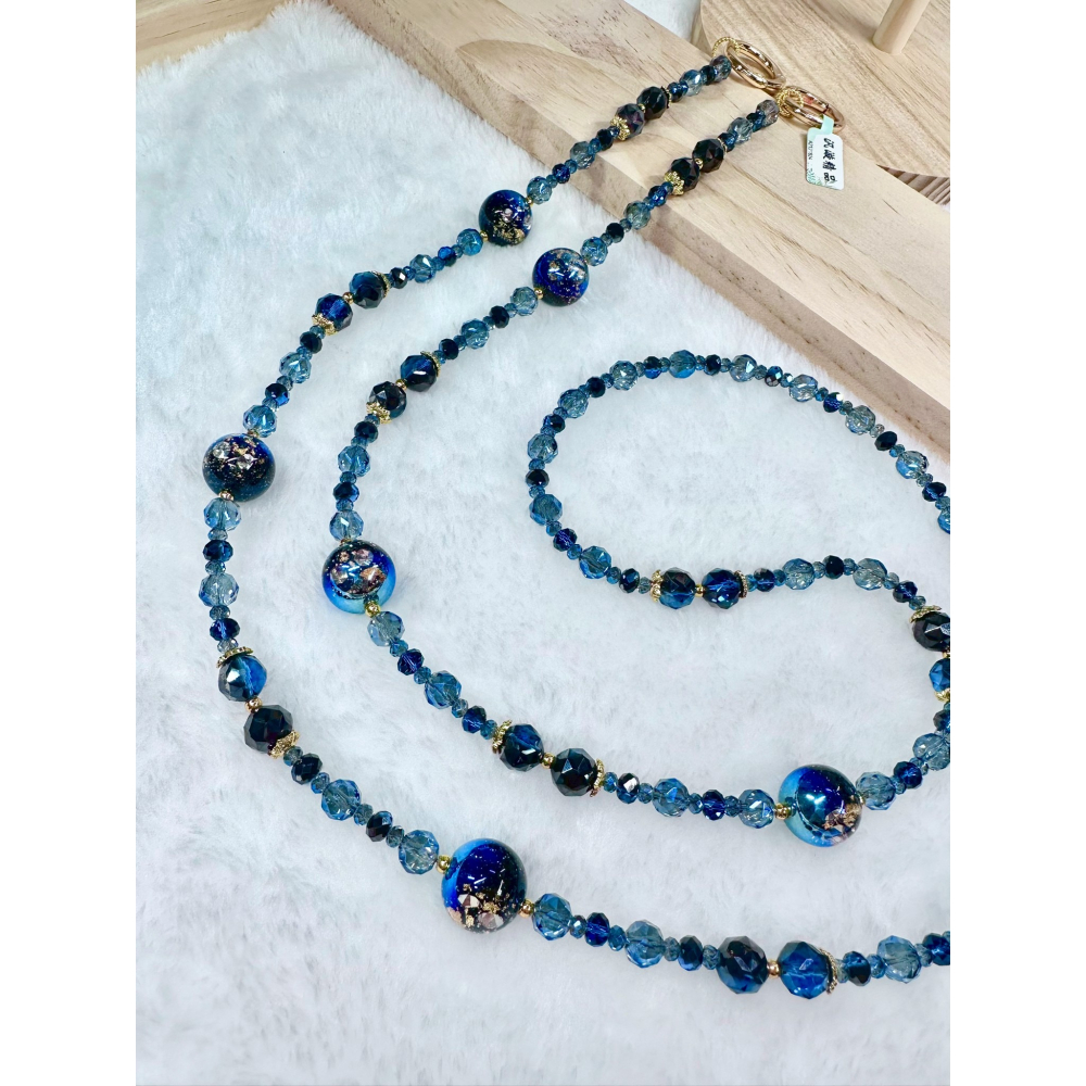 A2土耳其藍內鑲鑽滿天星海蒂珠長鍊 海蒂珠 花球 繡球花 夜光 溫變 雙鍊 單鍊 手機鍊 手機掛繩 包掛-細節圖2